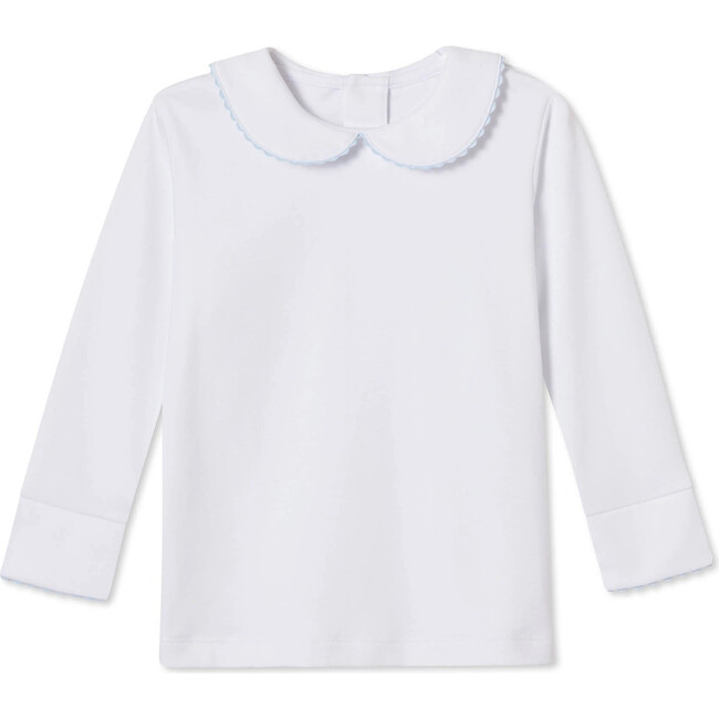 Long Sleeve Isabelle Peter Pan Top, Bright White with Nantucket Breeze Ric Rac