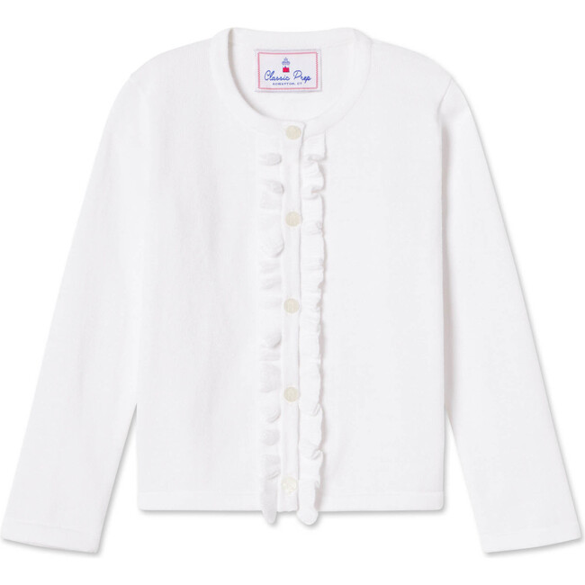Rebecca Ruffle Cardigan Solid, Bright White - Sweaters - 1