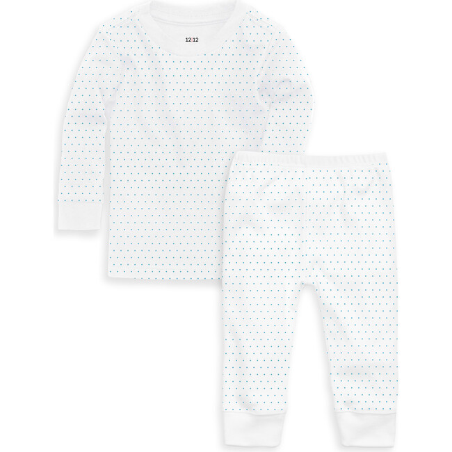 Organic Long Sleeve Pajama Set, Sky Blue Pin Dot - Pajamas - 1