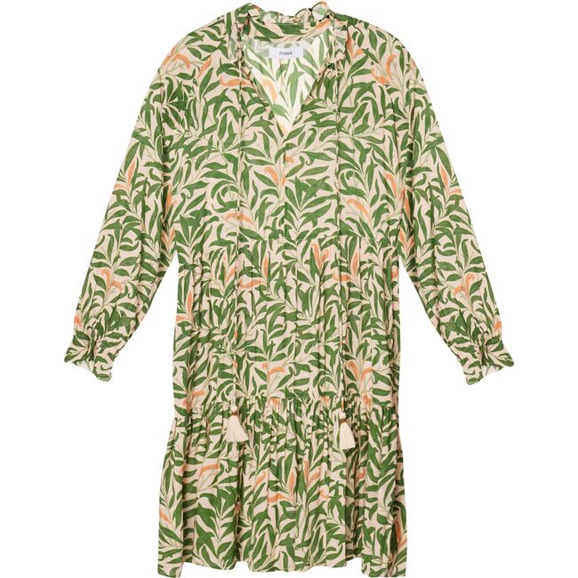 Women's Sienna Midi Dress, Green and Orange Forest - Dresses - 1