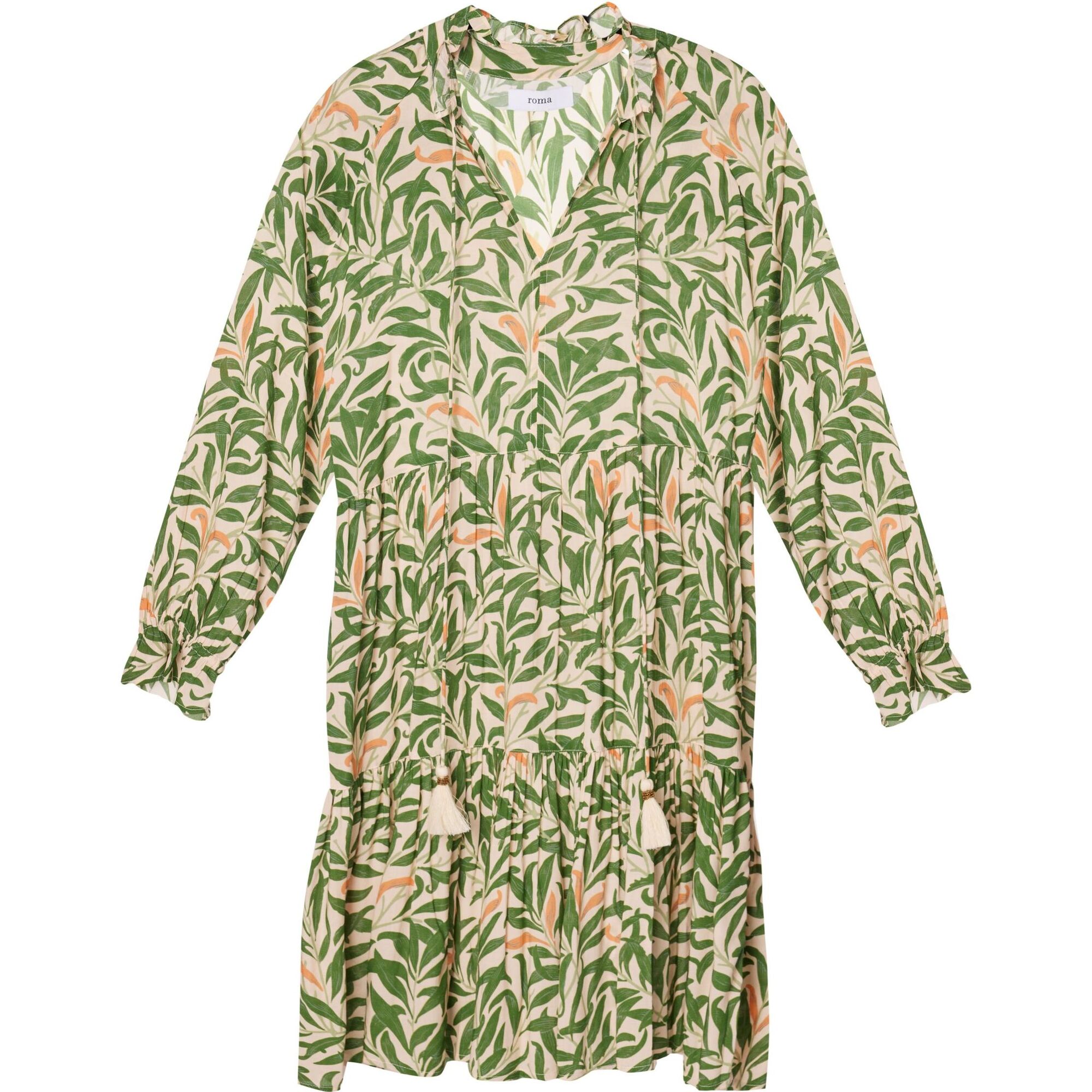 Women's Sienna Midi Dress, Green and Orange Forest - Dresses - 1