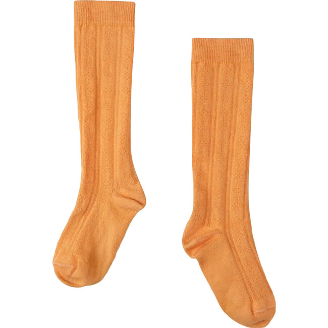 Kneehigh Pointelle Socks, Apricot Tan - Socks - 1
