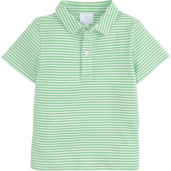 Short Sleeve Striped Polo, Green - Little English Tops | Maisonette