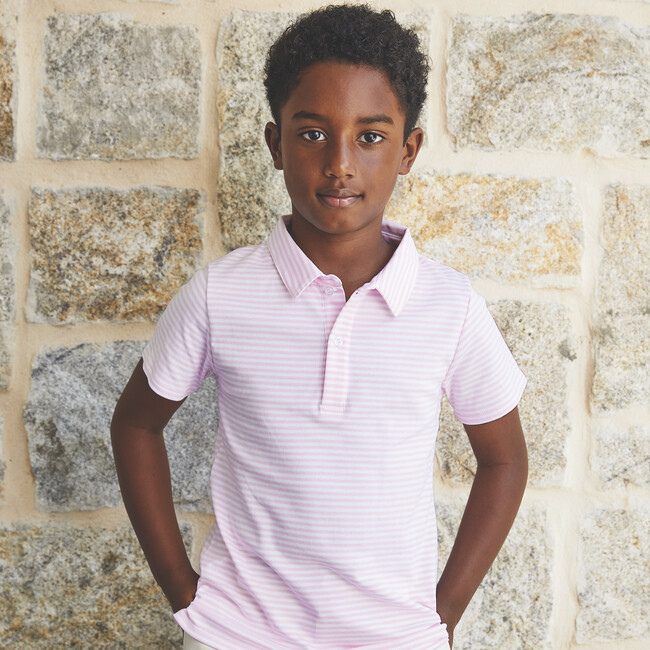 Short Sleeve Striped Polo, Light Pink