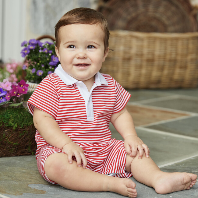 Peter Pan Polo Romper - Green Stripe main image 0
