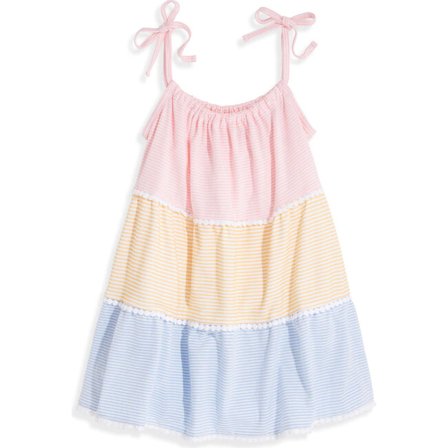 Betsy Beach Dress, Pink Blue Yellow Candy Stripe - Dresses - 1