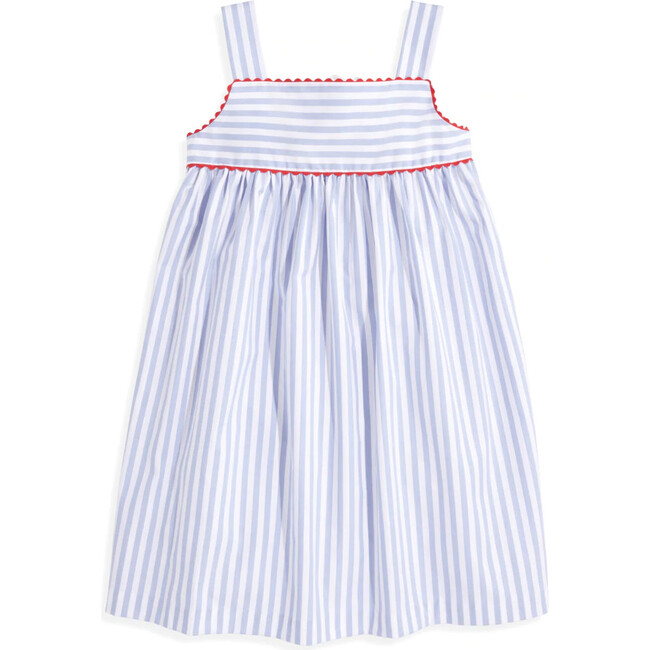 Rosie Dress, Blue Wide Oxford Stripe with Red