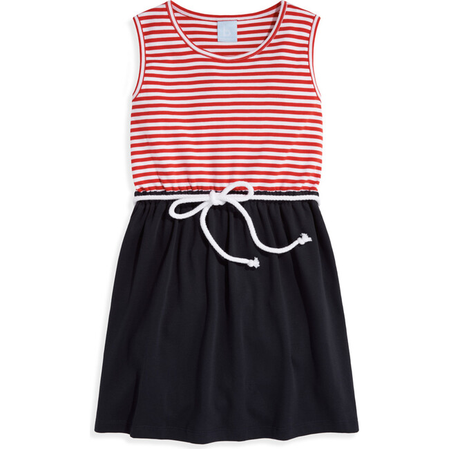 Bayview Beach Dress, Red and White Stripe with Navy - Dresses - 1 - zoom
