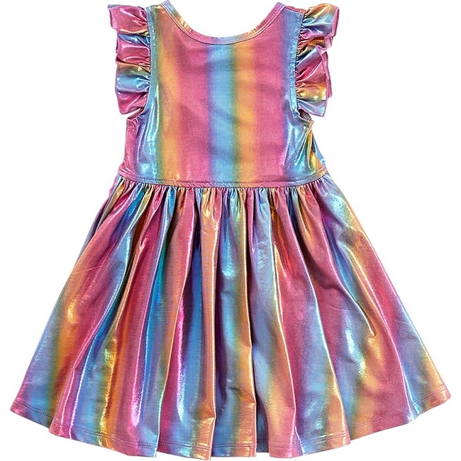 Girls Ruffle Steph Dress, Rainbow Lame