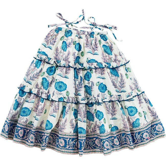 Girls Garden Dress, Slate Block Print - Dresses - 1 - zoom