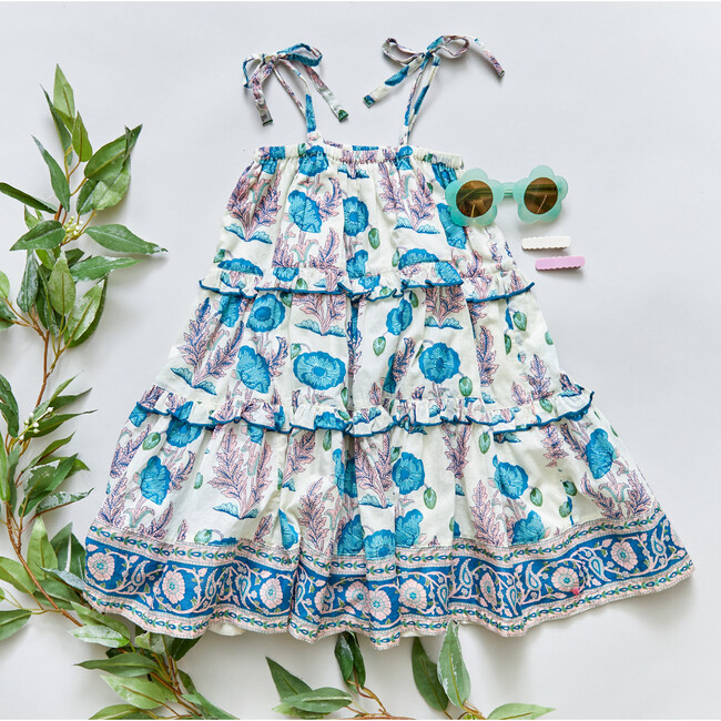 Girls Garden Dress, Slate Block Print - Dresses - 3