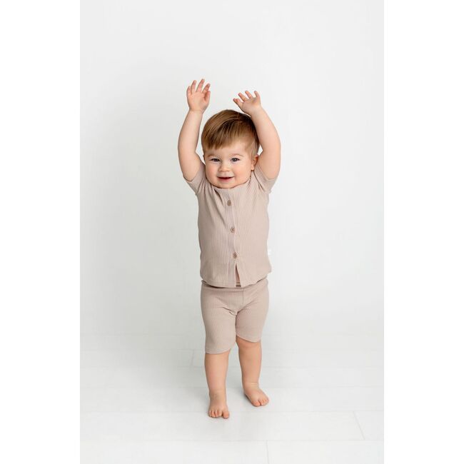 Ribbed Cardi Set, Sand - Pajamas - 2