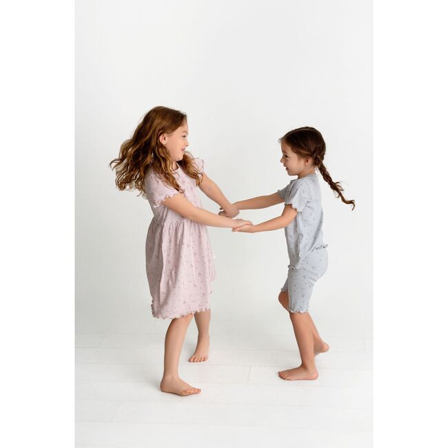 Floral Short Sleeve Set, Washed Blue - Pajamas - 3