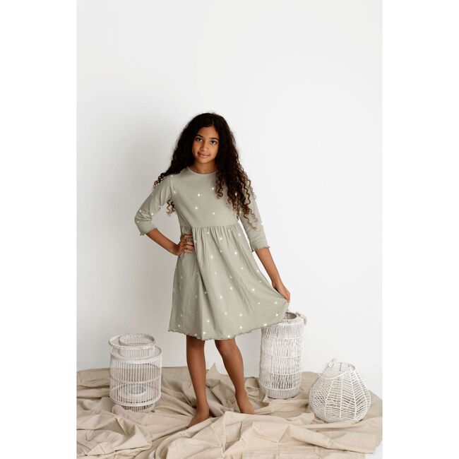 Sun Print 3/4 Sleeve Dress, Sage