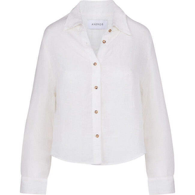 The Women's Phillips Long Sleeve Button-Down Shirt in Linen Cupro, White