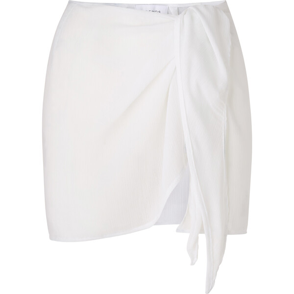 The Women's Wrap Mini Skirt Cover Up in Sheer Yoryu Crinkle, White ...