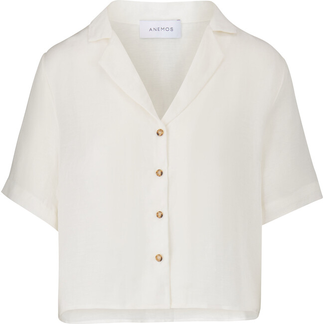 The Women's Hutton Short Sleeve Button-Down Shirt in Linen Cupro, White