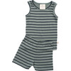 Merino Wool Short Johns, Agave with Navy Stripe - Pajamas - 1 - thumbnail