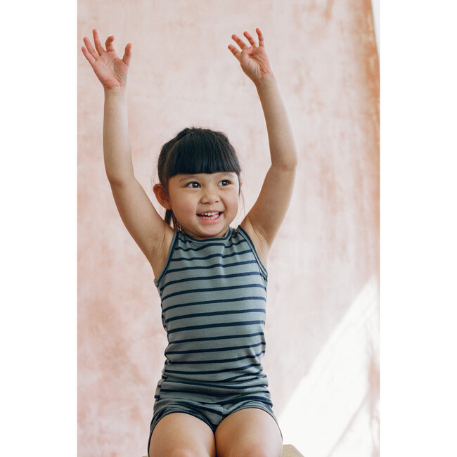 Merino Wool Short Johns, Agave with Navy Stripe - Pajamas - 3