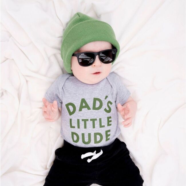 Dad's Little Dude Short Sleeve Bodysuit Gray - Shirts - 2