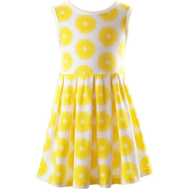 Daisy Jersey Pleated Dress, Yellow
