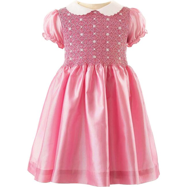 Taffeta Rosebud Smocked Dress, Pink