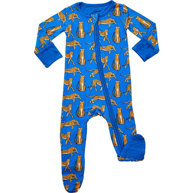 Cheetah Footie, Blue - Pajamas - 1