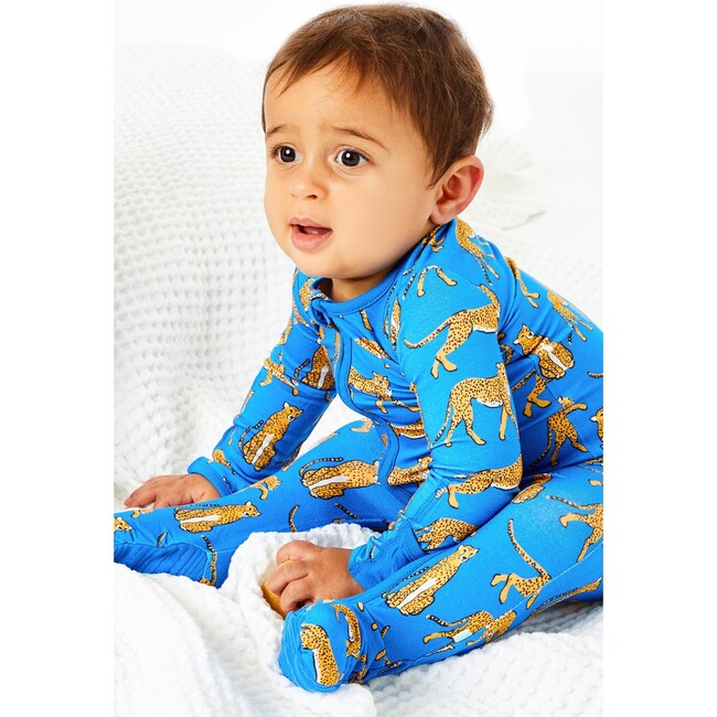 Cheetah Footie, Blue - Pajamas - 3