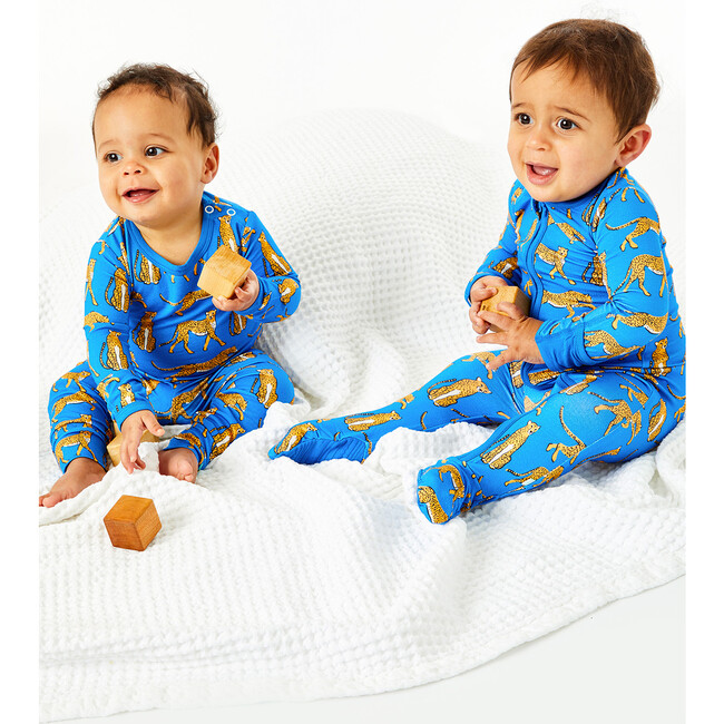 Cheetah Footie, Blue - Pajamas - 4