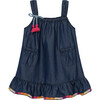 Rainbow-Stitched Chambray Dress, Indigo - Dresses - 1 - thumbnail