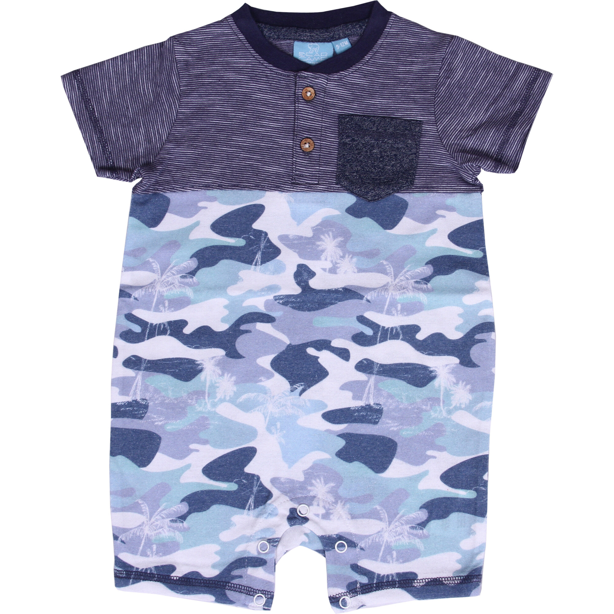 Camo Henley Pocket Romper, Lake Blue - Rompers - 1