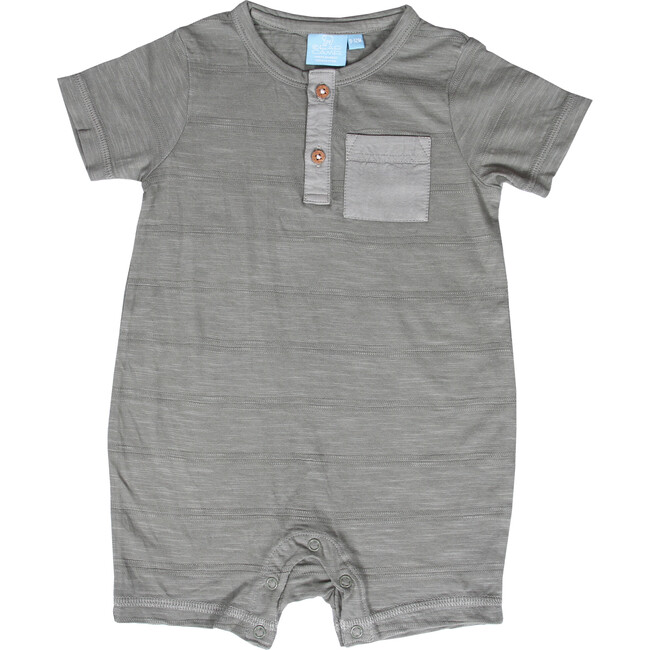Baby Novelty Pocket Henley Romper, Grey - Rompers - 1