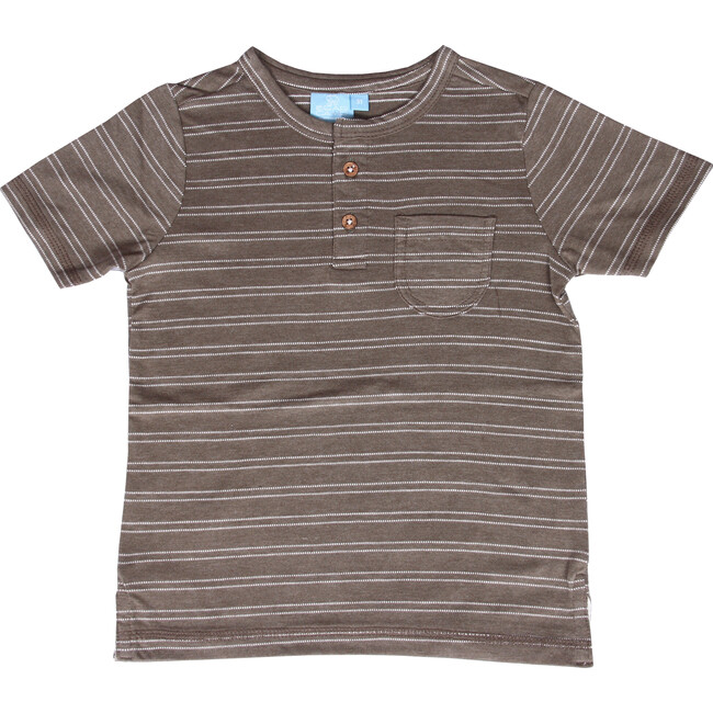 Kids Novelty Pocket Short Sleeve Henley, Olive - T-Shirts - 1