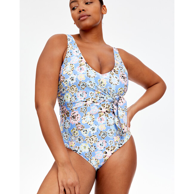 Women's Kelly Wrap One-Piece, Chalk Floral Oxford Blue Multi - One Pieces - 3