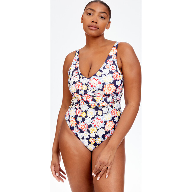 Women's Kelly Wrap One-Piece, Chalk Floral Marine Navy Multi - One Pieces - 3