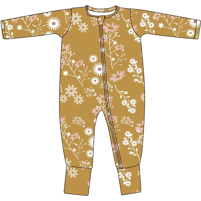 Mustard Floral Bamboo Baby Convertible Footie Romper Pajama