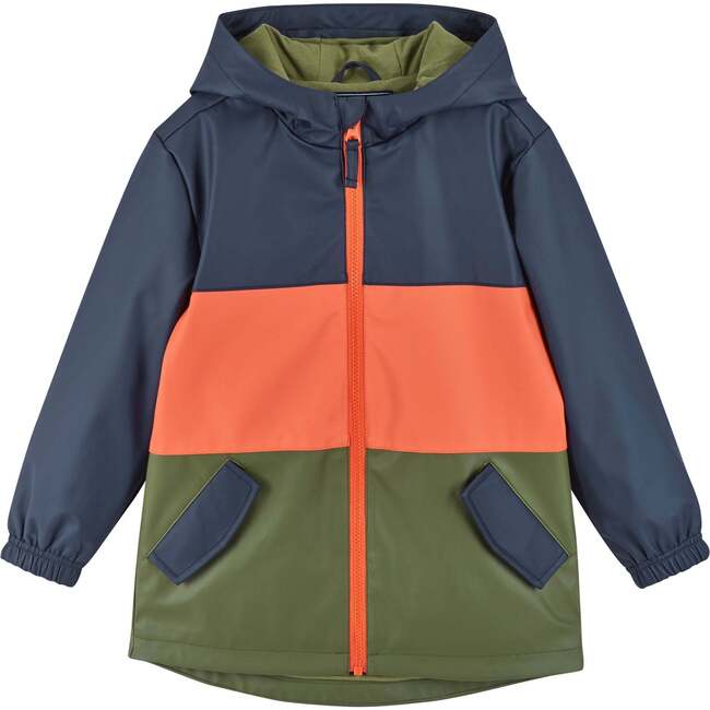 Colorblock Raincoat, Navy - Jackets - 1