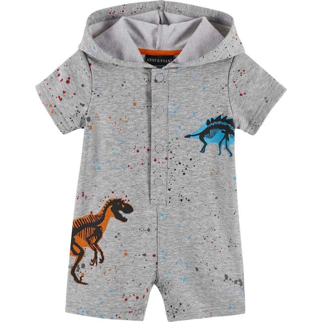 Baby Dino Hooded Romper, Grey