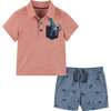 Infant Dino Heathered Polo Set, Red and Blue - Mixed Apparel Set - 1 - thumbnail