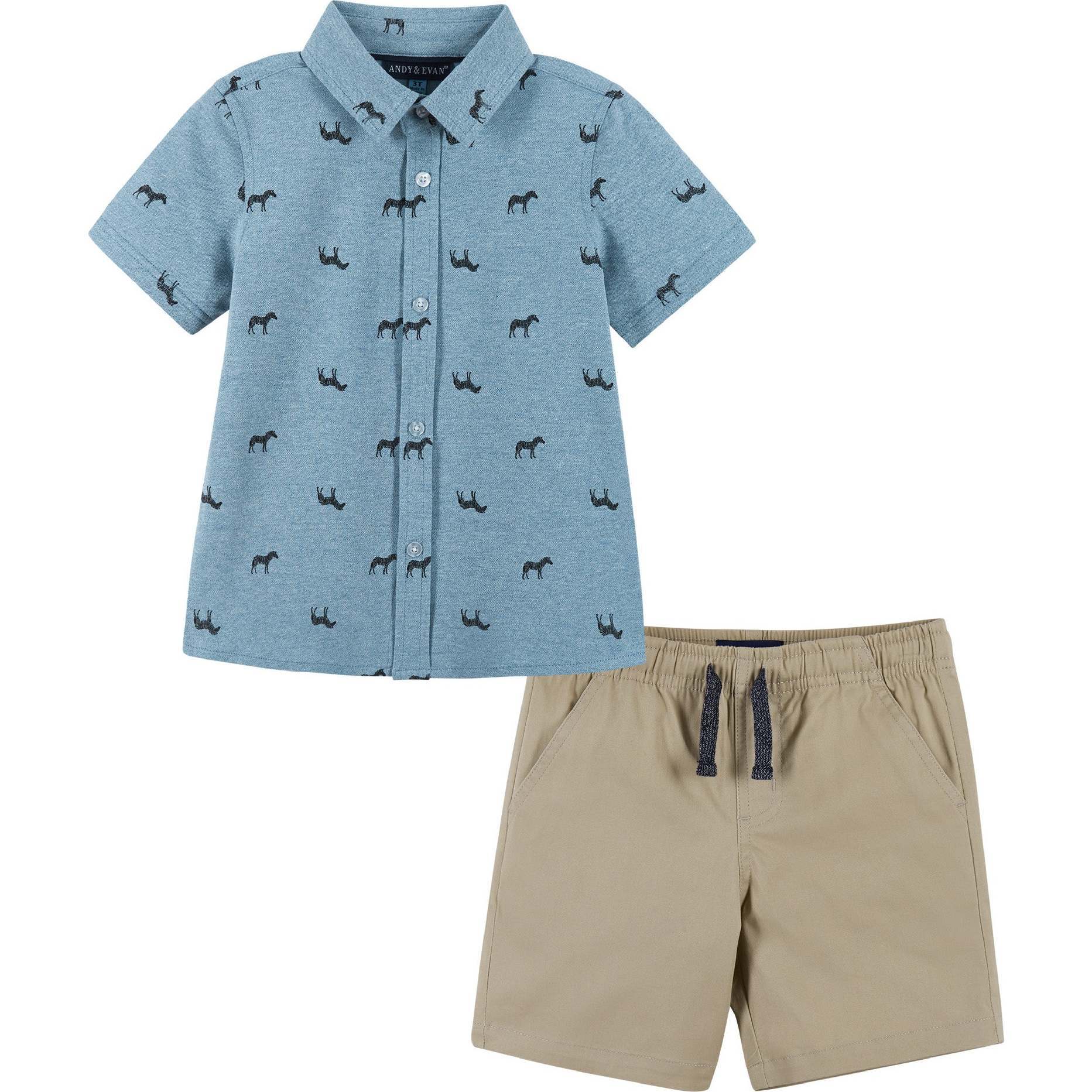 Infant Zebra Buttondown and Short Set, Blue - Mixed Apparel Set - 1