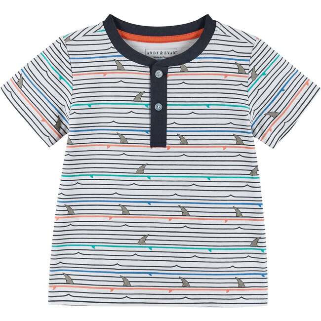 Striped Shark Waves Henley Set, Multi - Mixed Apparel Set - 4