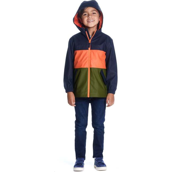 Colorblock Raincoat, Navy - Jackets - 4