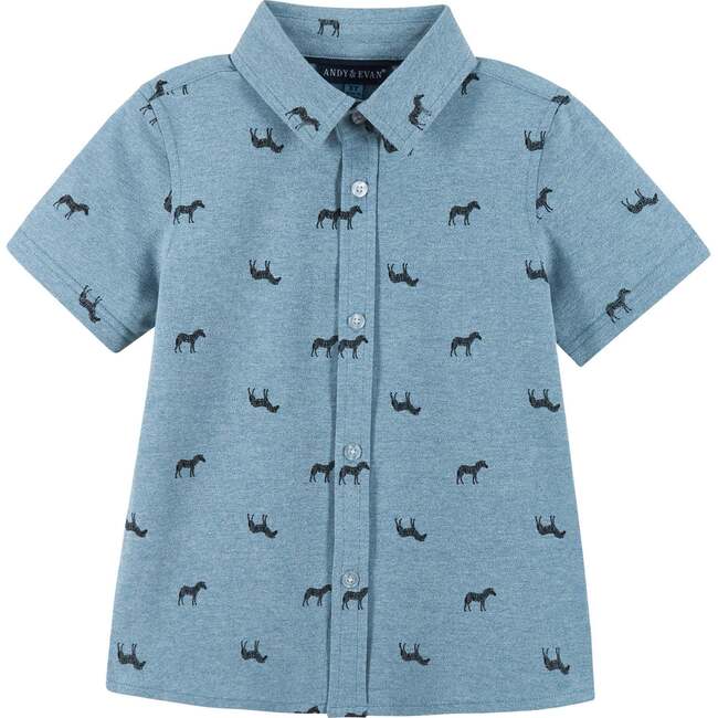 Infant Zebra Buttondown and Short Set, Blue - Mixed Apparel Set - 2