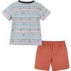 Striped Shark Waves Henley Set, Multi - Mixed Apparel Set - 6