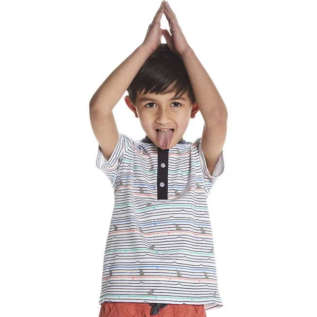 Striped Shark Waves Henley Set, Multi - Mixed Apparel Set - 7