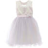 Sequin Bow Dress, Silver - Dresses - 1 - thumbnail