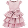 Satin Ruffle Bow Dress, Pink - Dresses - 1 - thumbnail