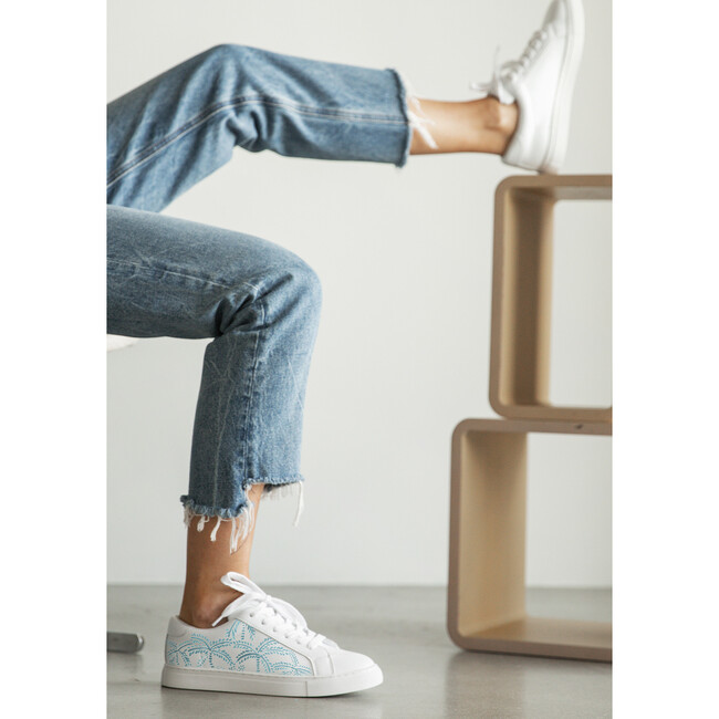 Women's Blue Abstract Palms White Sneaker