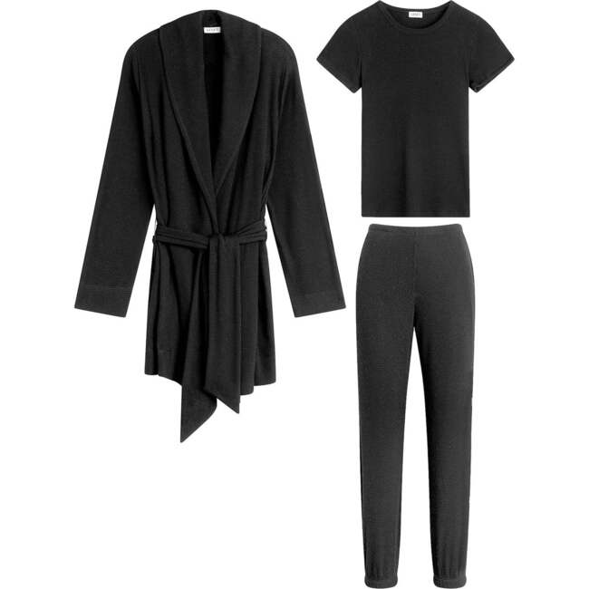 Women's Willow Waffle Robe Set, Black - Loungewear - 1 - zoom