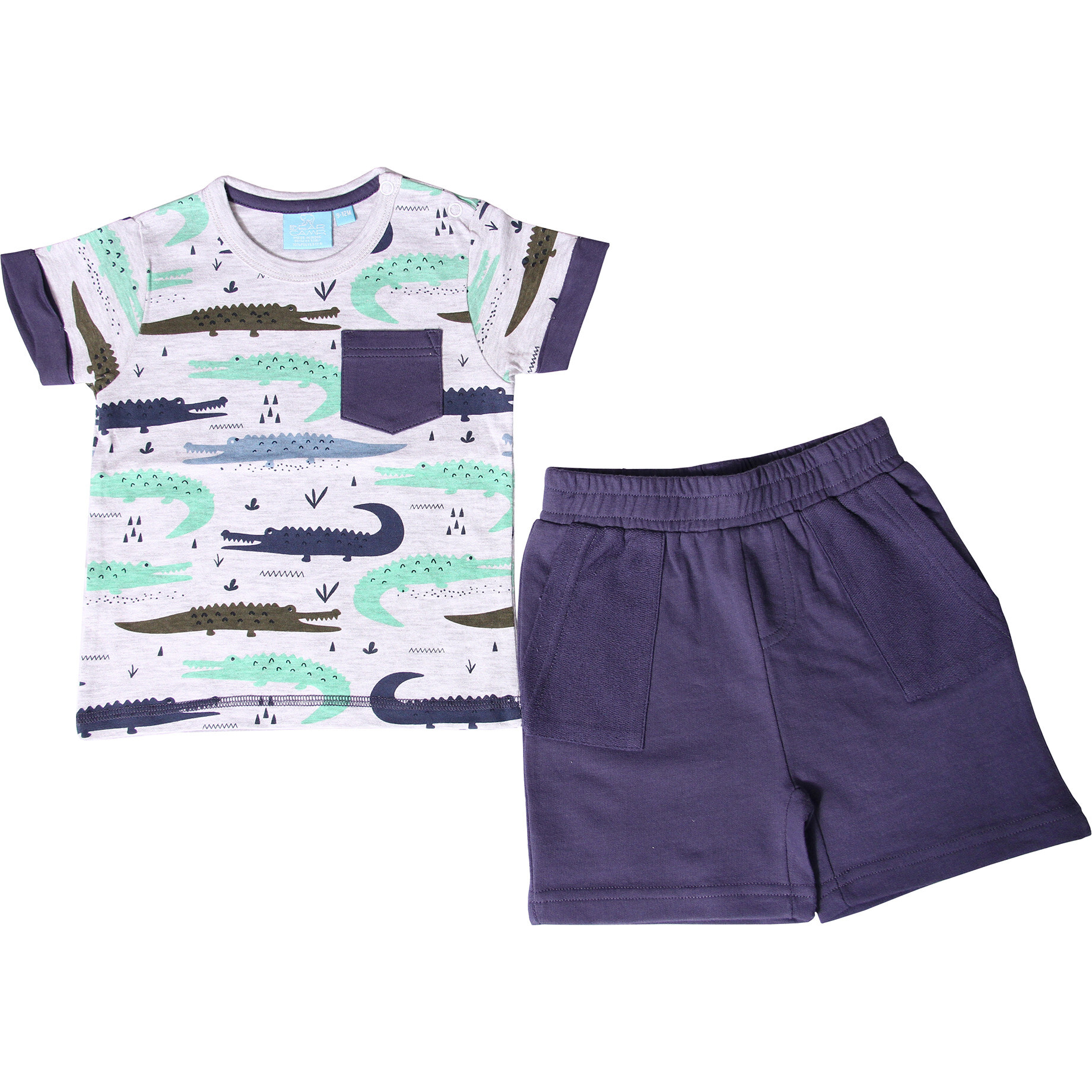 Baby Gator Pocket Tee 2 Piece Set, Lake Blue - Mixed Apparel Set - 1